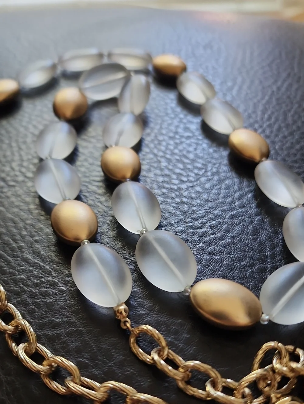 Gold and Frosted Bead Avon Women's Necklace - Elegant Beaded Chain